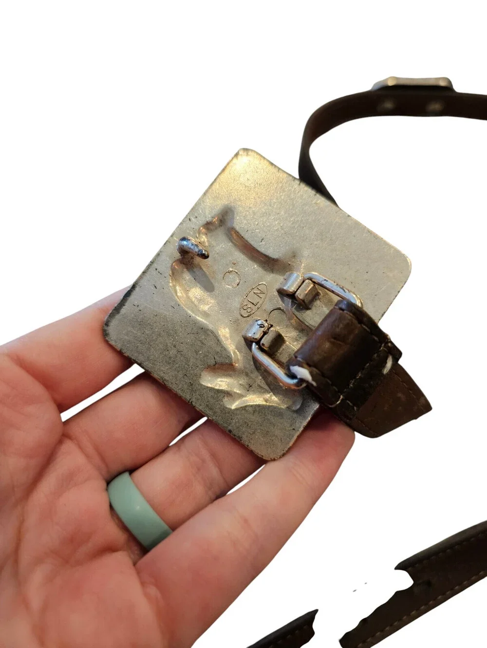 Vintage Navasota Western Leather Belt Moose Buckle Womens Sz L